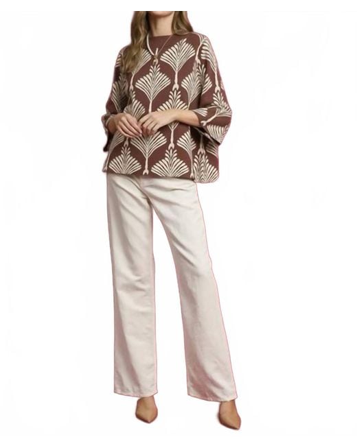 Umgee Brown Abstract Print Pullover Sweater