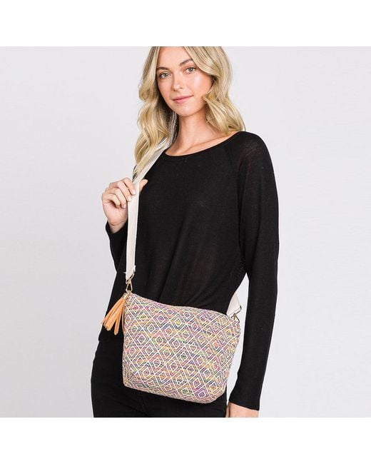 Fashnzfab Black Aztec Solid Mini Patterned Tassel Crossbody Bag