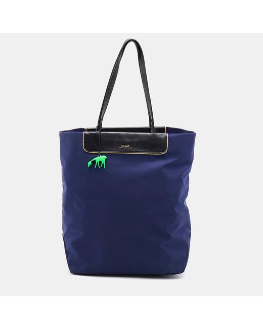 Bally Blue Navy Nylon And Leather Shopper Tote