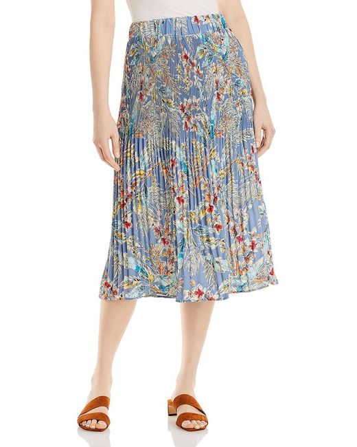 Status By Chenault Blue Floral Stretch Pleated Skirt