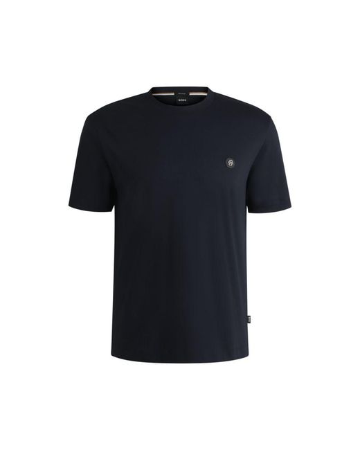 Boss Black Mercerized-Cotton T-Shirt With Double B Monogram for men