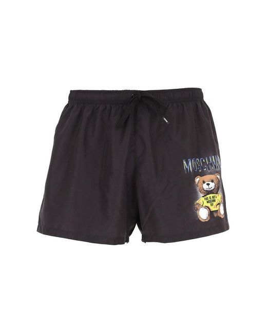Moschino Men's Black Teddy Bear Logo Swim Shorts