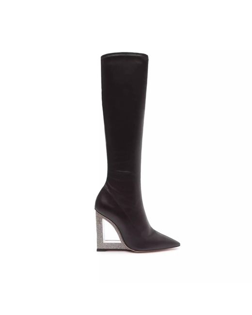 SCHUTZ SHOES Black Filipa Pointed Toe Wedge Boots