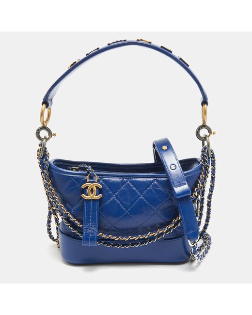 Chanel Blue Quilted Aged Leather Small Gabrielle Hobo