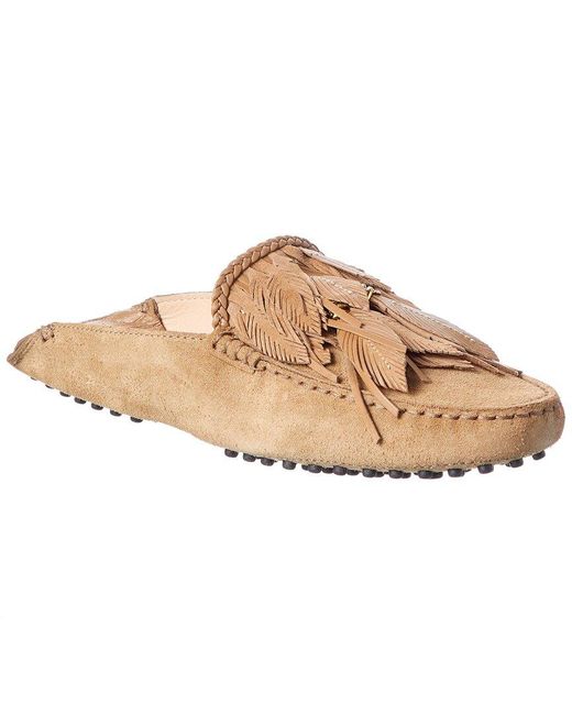 Tod's Tods Feather Suede Loafer in Brown Lyst