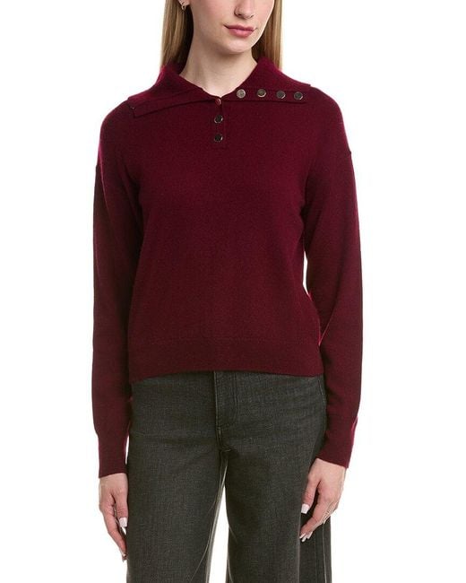 Bruno Magli Red Half Button Placket Wool & Cashmere-Blend Pullover