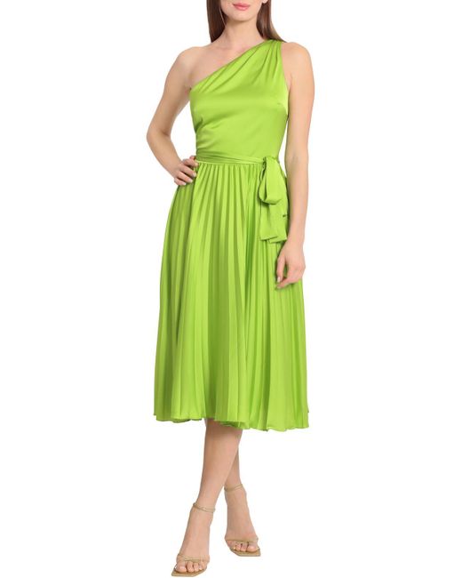Maggy London Green Pleated Long Cocktail And Party Dress