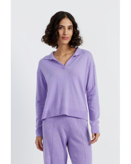 Chinti & Parker Purple Wool-Cashmere Collared Sweater