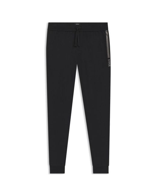 Boss Blue Cotton-Terry Tracksuit Bottoms With Logo Print for men