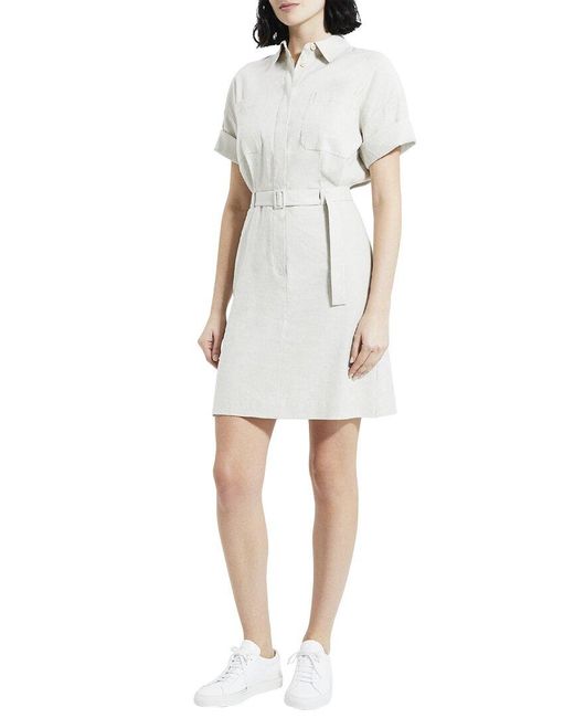 Theory White Casual Linen-blend Shirtdress