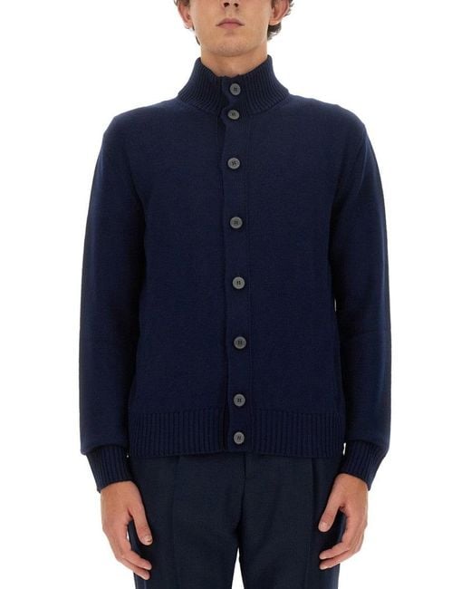 Ballantyne Blue Button-Down Turtleneck Cardigan for men