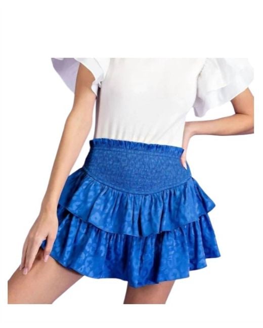 Eesome Blue Smocked Ruffle Mini Skort