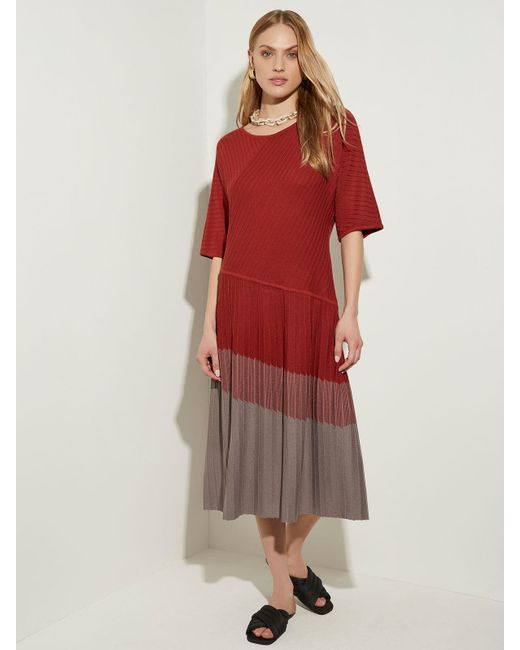 Misook Red Asymmetric Drop Waist Soft Knit Dress