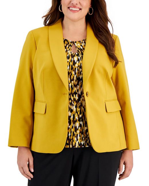 Kasper Yellow Plus Shawl Collar Suit Separate One-button Blazer