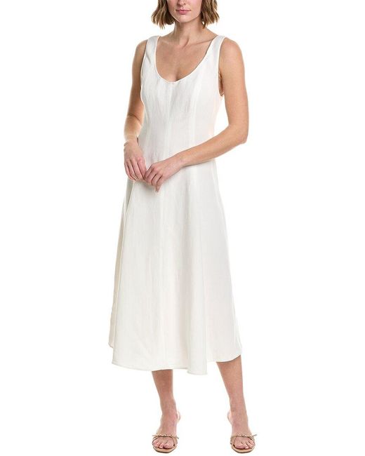 Vince White Paneled Linen-blend Midi Dress