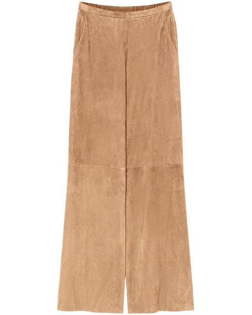 Forte Forte Brown Light Suede Wide-Leg Trousers With High Waist And Seam Detailing