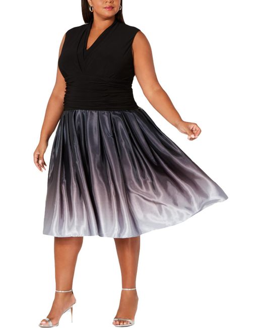 SLNY Black Plus Ombre Mid-calf Cocktail And Party Dress