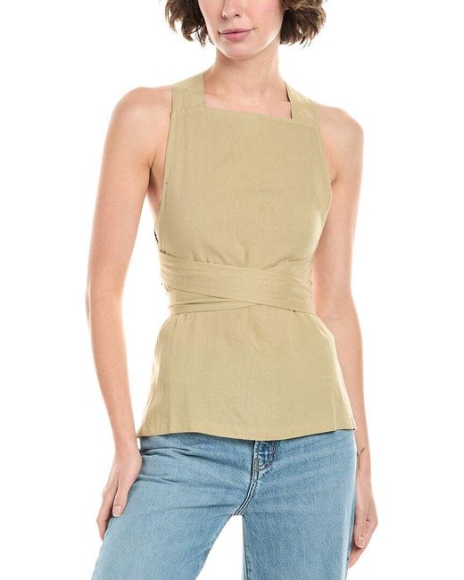 WeWoreWhat Green Linen-Blend Wrap Top