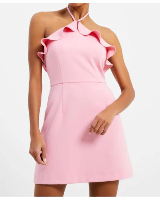 French Connection Pink Whisper Ruffle Halter Neck Dress