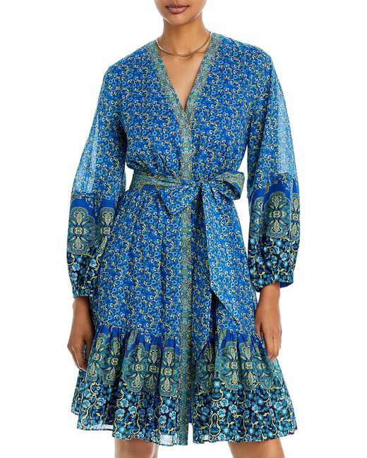 Kobi Halperin Blue Luanne Cotton Knee-length Fit & Flare Dress