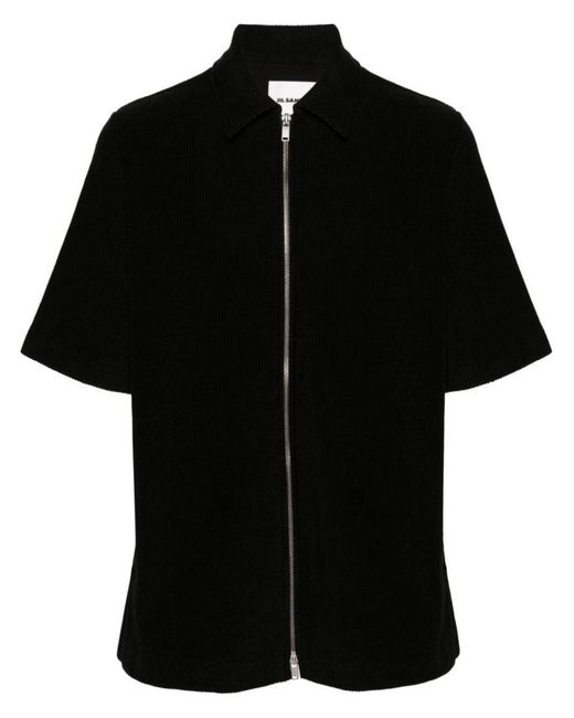 Jil Sander Zip Shirt With Logo in Black for Men | Lyst