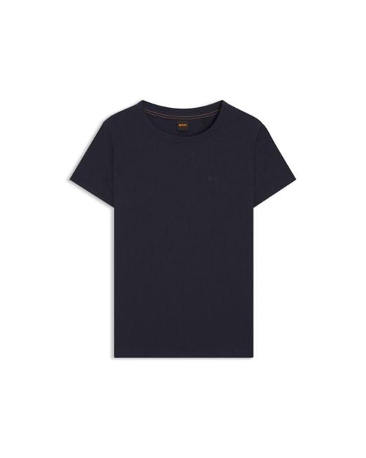 Boss Blue Cotton-Jersey T-Shirt With Logo Detail