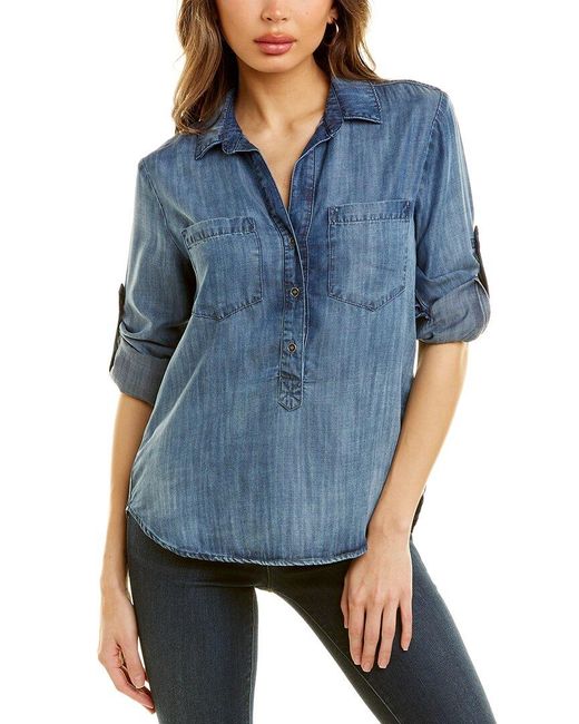 Bella Dahl Pullover Placket Top in Blue 