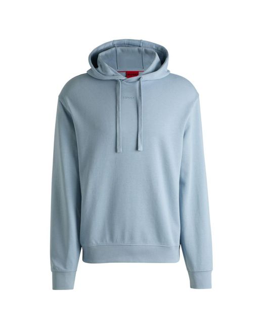 HUGO Blue Cotton-Terry Relaxed-Fit Hoodie With Logo Print for men