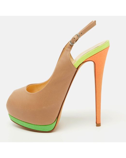 Giuseppe Zanotti Women's Yellow Leather Peep Toe Platform Slingback Pumps