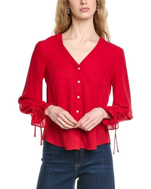 Cece Red V-Neck Flounce Blouse