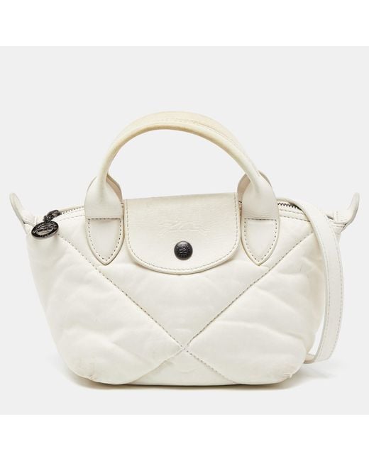 Longchamp White Quilted Leather Mini Le Pilage Neo Tote