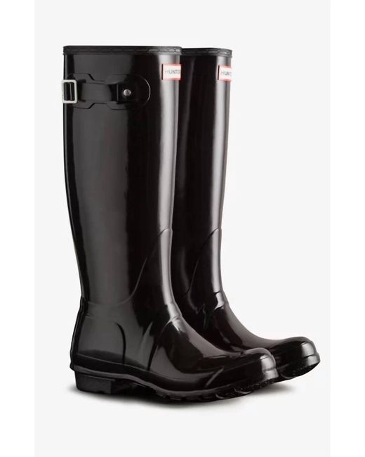 HUNTER Original Tall Gloss Wellington Boots I in Black Lyst