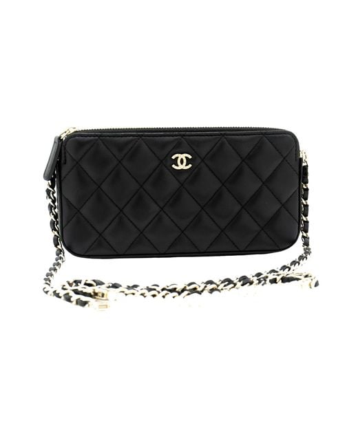 Chanel Wallet On Chain Leather Wallet (pre-owned) in Black