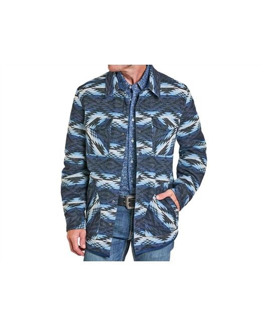 Rock & Roll Denim Blue Reversible Aztec Shacket for men