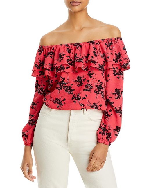 MICHAEL Michael Kors Red Ruffled Off-the-shoulder Blouse