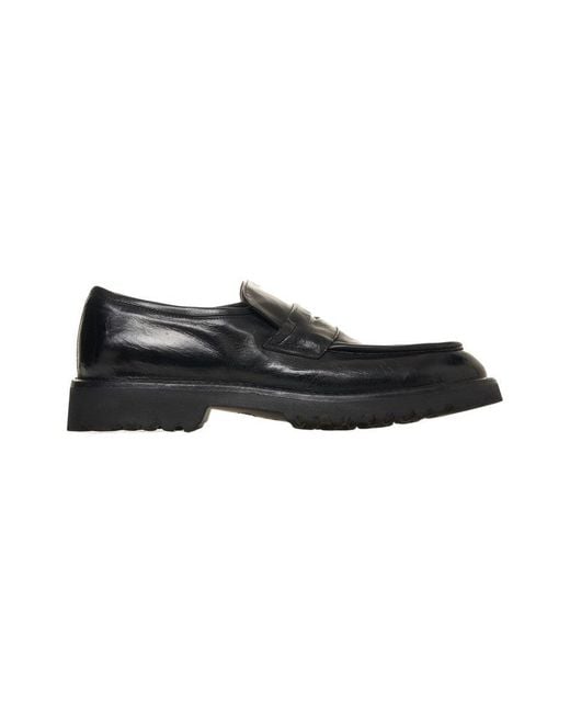 Green George Black Penny Loafers With Shaped Sole for men