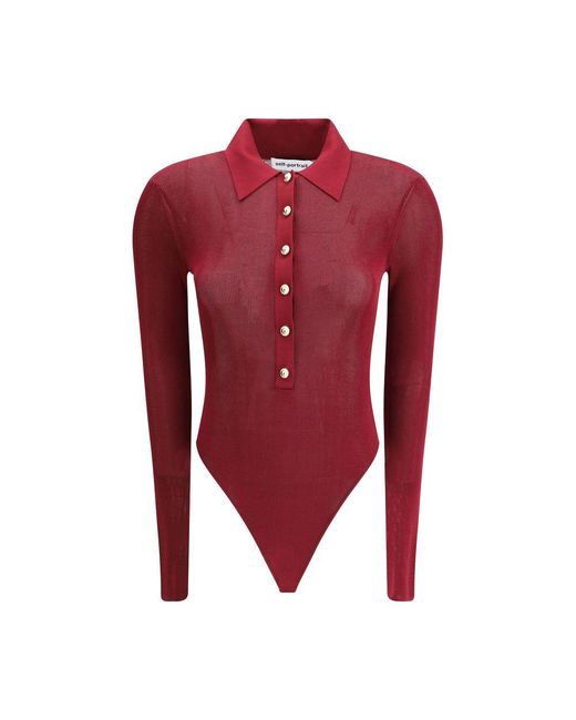 Self-Portrait Red Knit Bodysuit