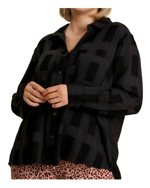Umgee Black Chenille Button Down Top