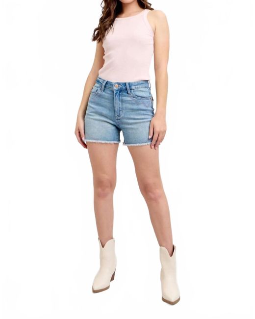 Judy Blue Blue High Waist Western Embroidery Detail Cut Off Denim Short