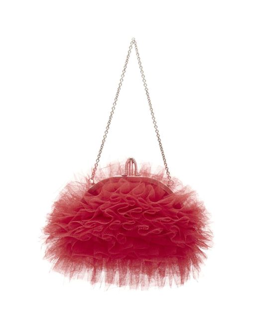 Christian Louboutin Tutulle Red Tulle Strass Crystal Heel Clasp Clutch Bag