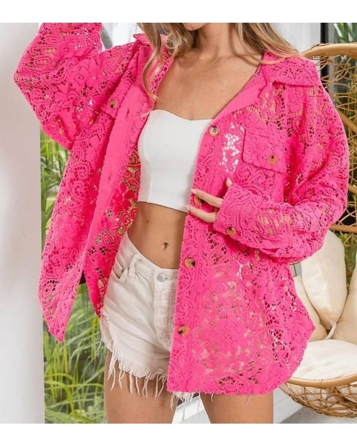 Bibi Pink Oversized Lace Shacket