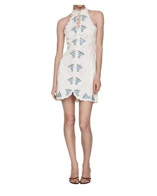 Fate Women's White Embroidered Scalloped Linen Dress