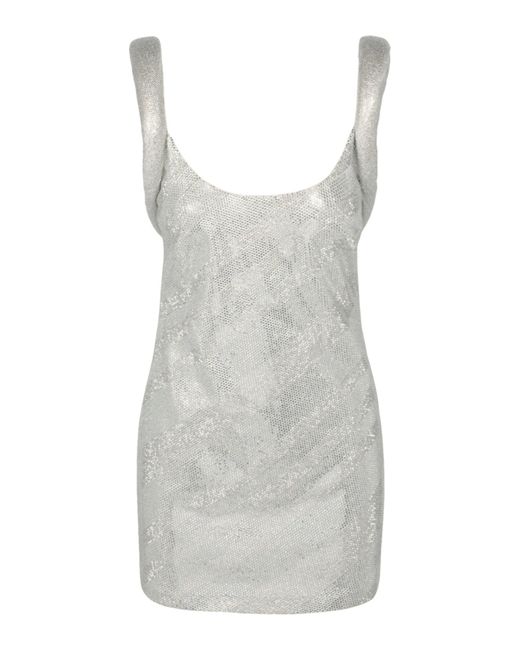 Versace Gray Padded Sleeve Sequined Mini Dress