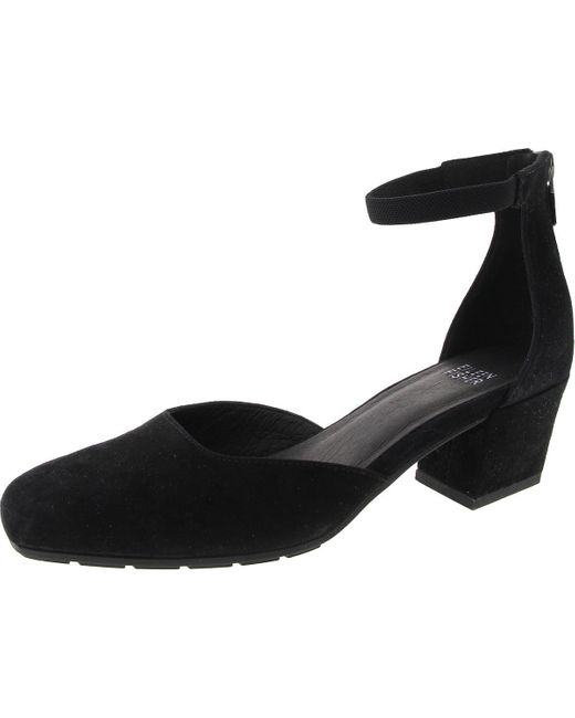Eileen Fisher Black Veery Suede Square Toe Block Heels