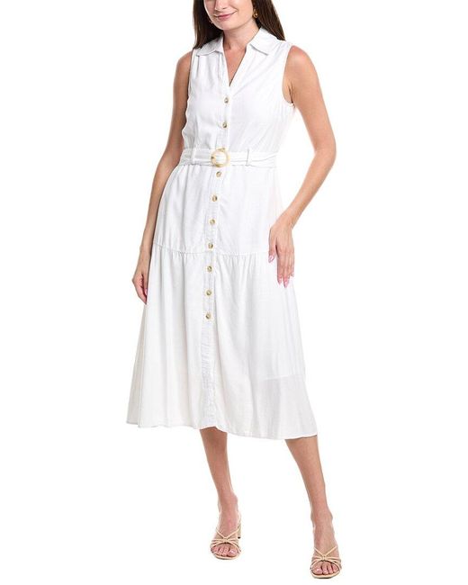Nicole Miller White Jade Linen-Blend Midi Dress