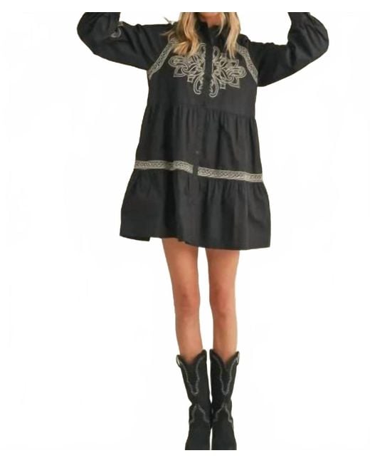 ..,merci Black Embroidered Button Down Mini Dress