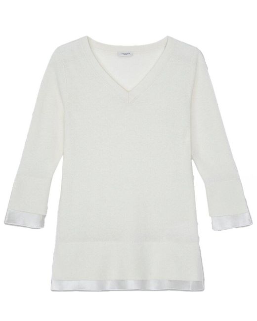 Lafayette 148 New York White V-neck Silk-blend Sweater