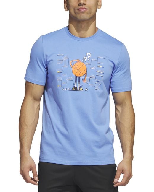 Adidas Blue Knit Cotton Graphic T-shirt for men