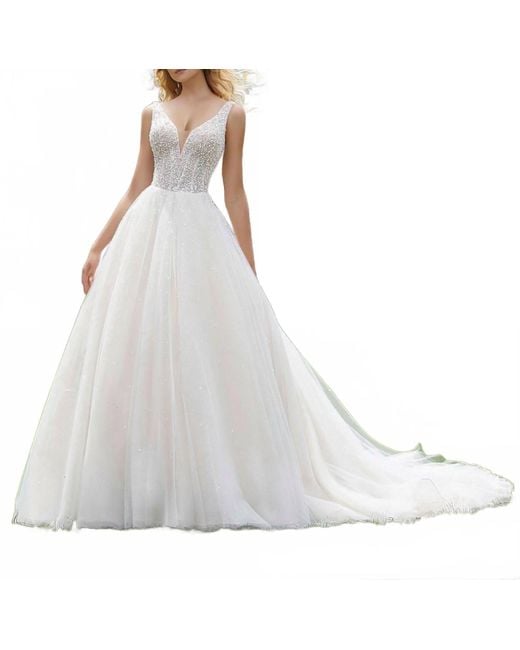 Mori Lee White Paris Diamante Crystal And Pearl Gown