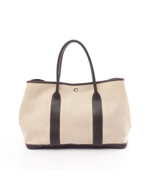 Hermès Natural Garden Party Pm Handbag Tote Bag Toile Ash Leather Beige Dark Silver Hardware □g Stamp